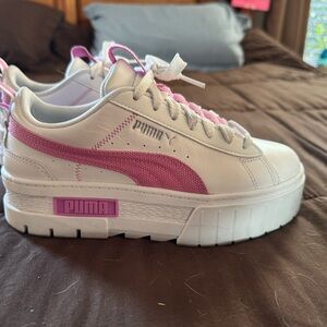 Puma White and Pink Platform Sneakers